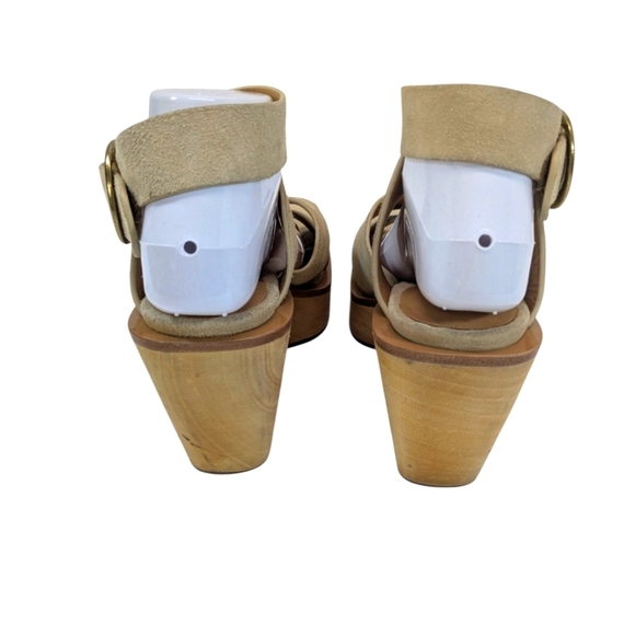 New Rag & Bone Santiago Ankle Strap Tan Suede Leather Wood Clog Sandals Size 9.5 - Picture 4 of 7